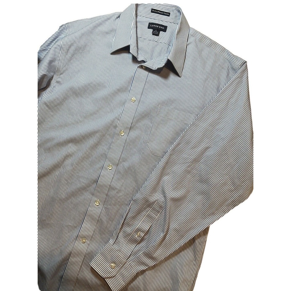 Lands' End Long Sleeve Shirt Button Down Large Mens 16-16 1/2 MT08